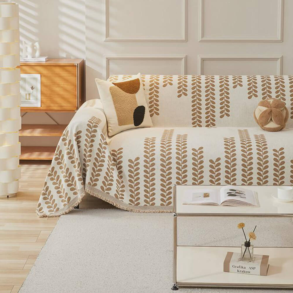 Κάλυμμα Καναπέ Με Σχέδια Από Φύλλα Και Φούντες – Κομψότητα Και Άνεση