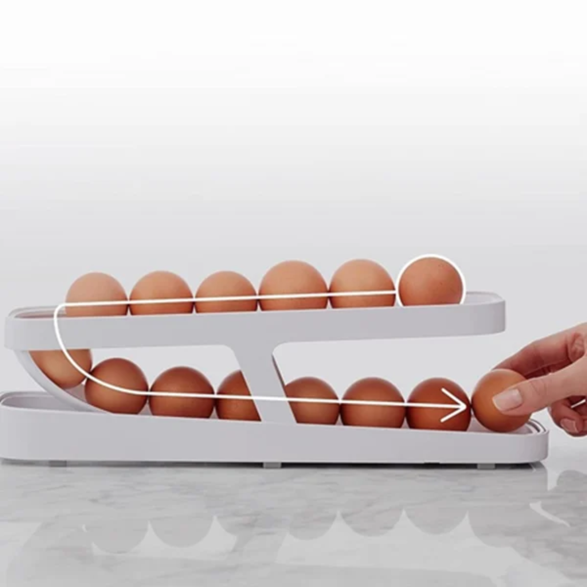 Compact egg holder for an organized refrigerator 