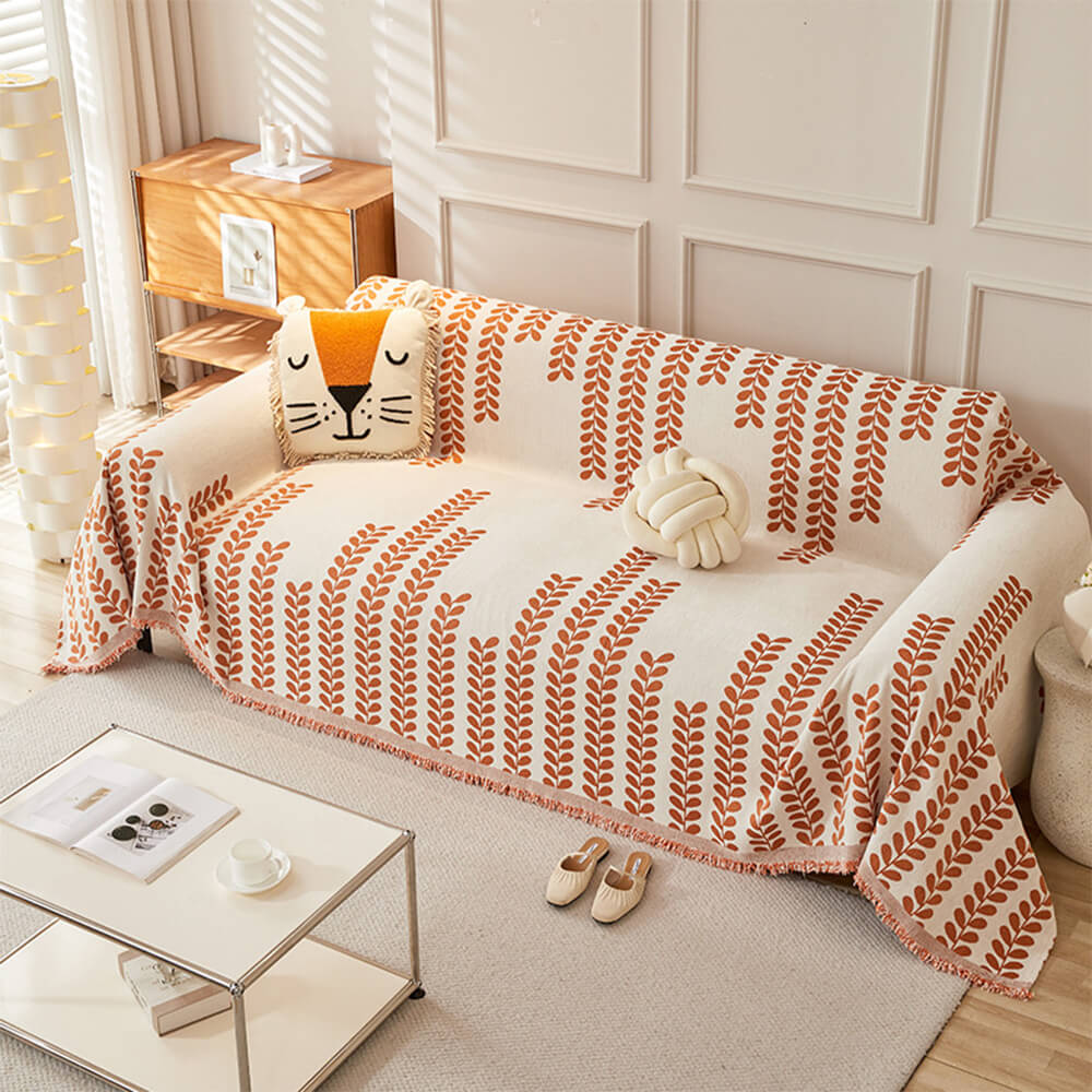 Κάλυμμα Καναπέ Με Σχέδια Από Φύλλα Και Φούντες – Κομψότητα Και Άνεση 