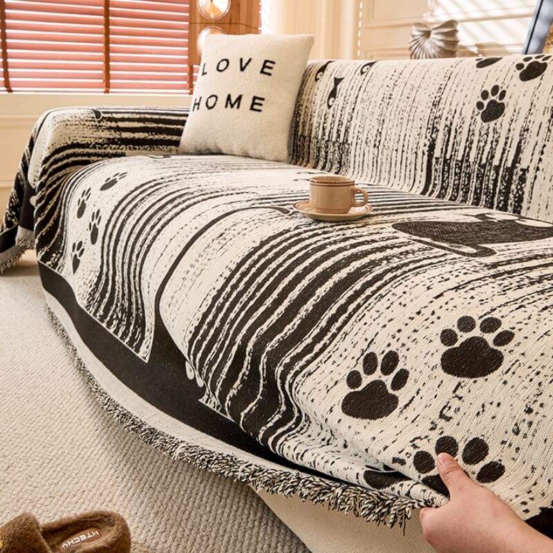 Non-slip Sofa Cover with Paw Print Pattern – Protection and Comfort 
