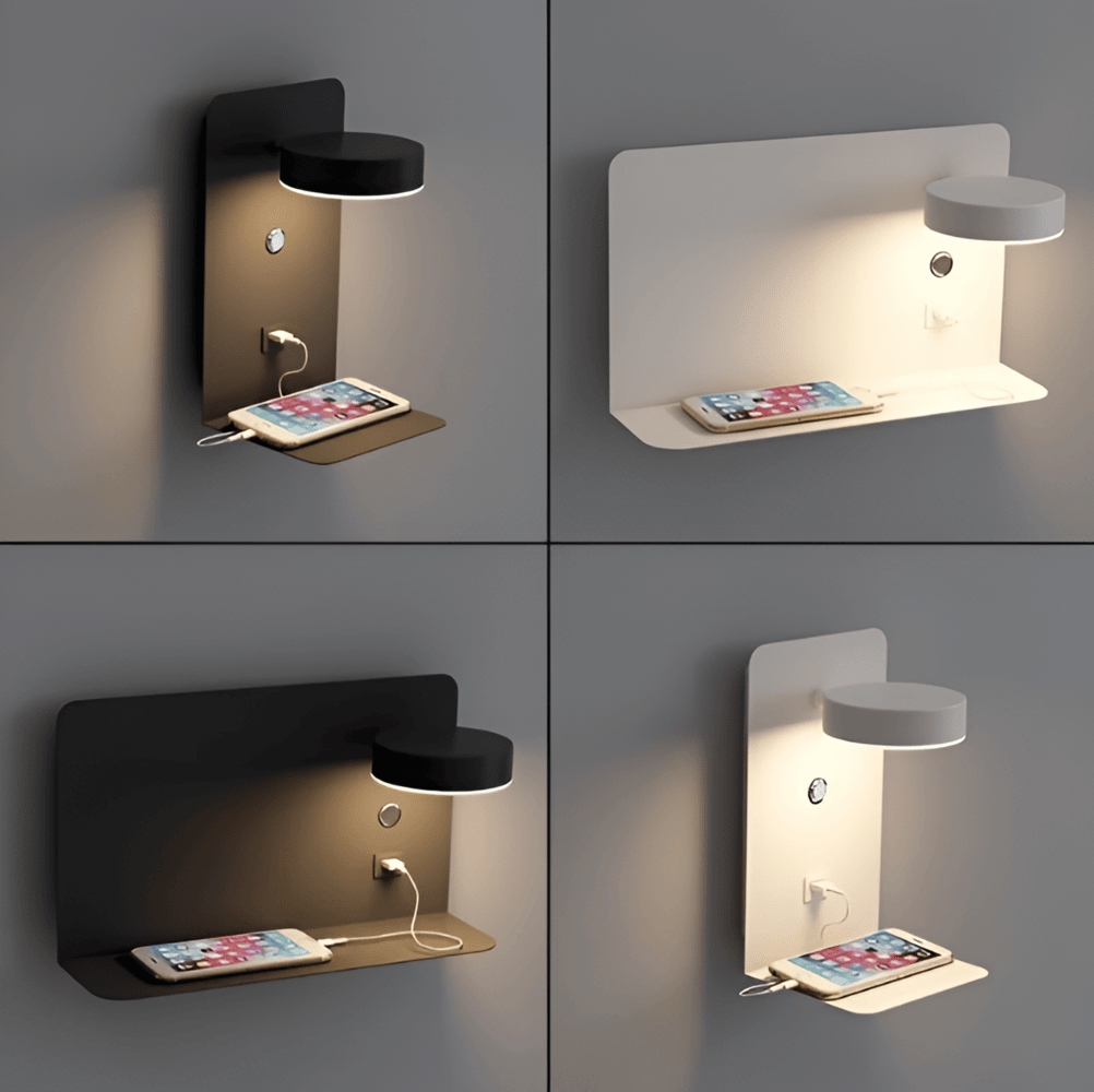 مصباح حائط LED مع رف ومنفذ USB - تصميم عصري ووظيفة 2 في 1
